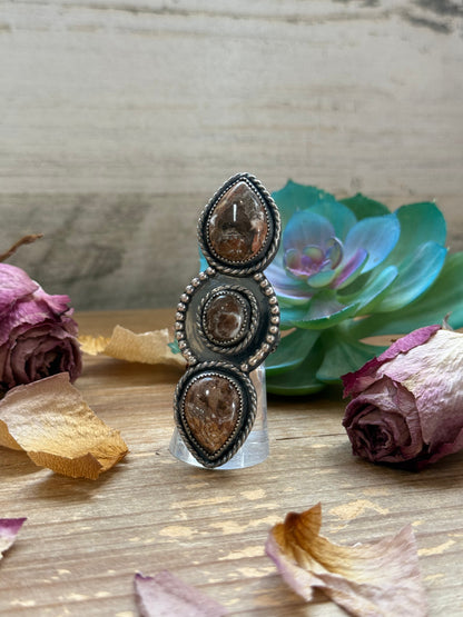 Adjustable sterling silver Wild Horse 3-stone ring handmade by The Bijoux FAB, USA made

