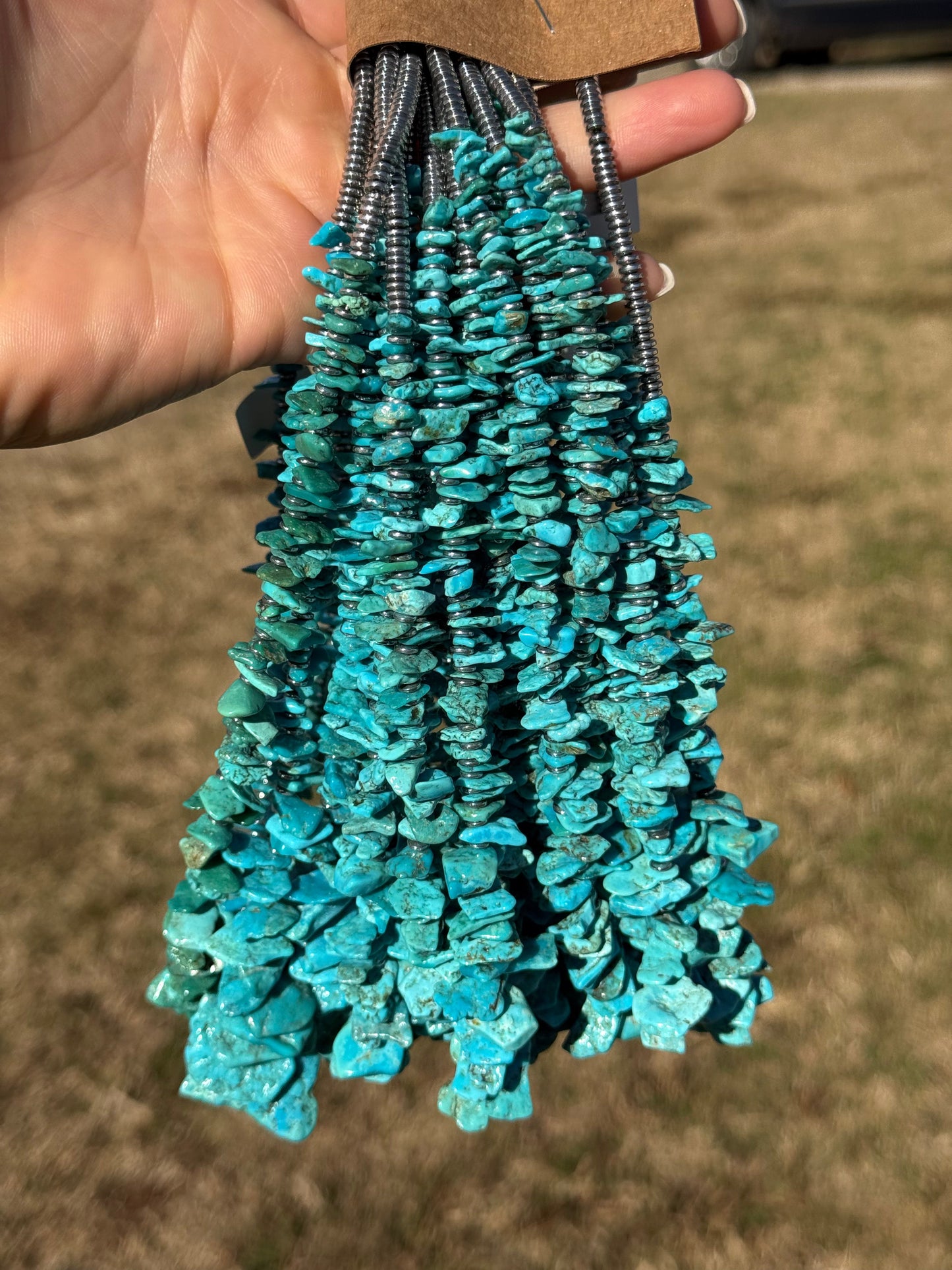 Blue Turquoise & Silver Hematite Necklace – 18”