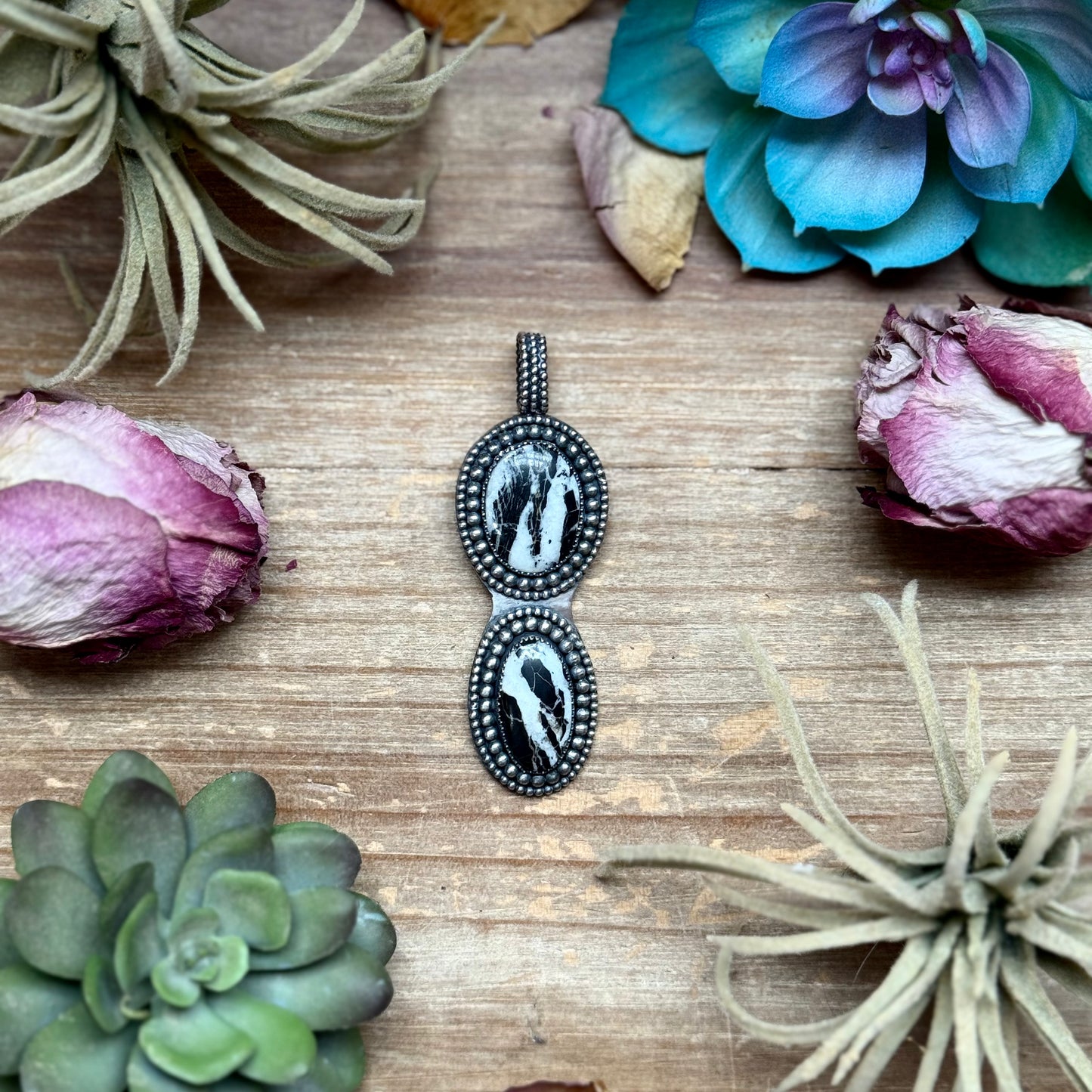 Sterling silver White Buffalo pendant handmade by The Bijoux FAB, fits up to 8 mm pearls, one of a kind