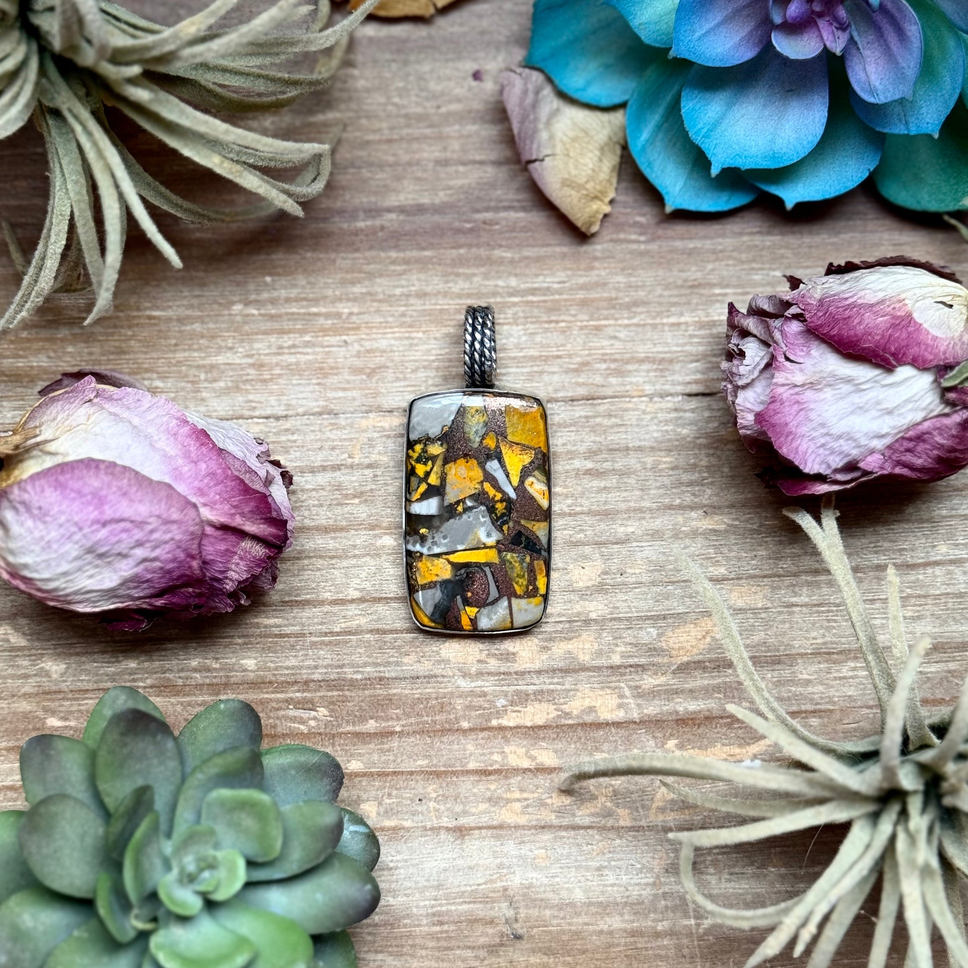 Sterling silver Mojave Bumblebee pendant handmade by The Bijoux FAB, fits up to 8 mm pearls, one of a kind