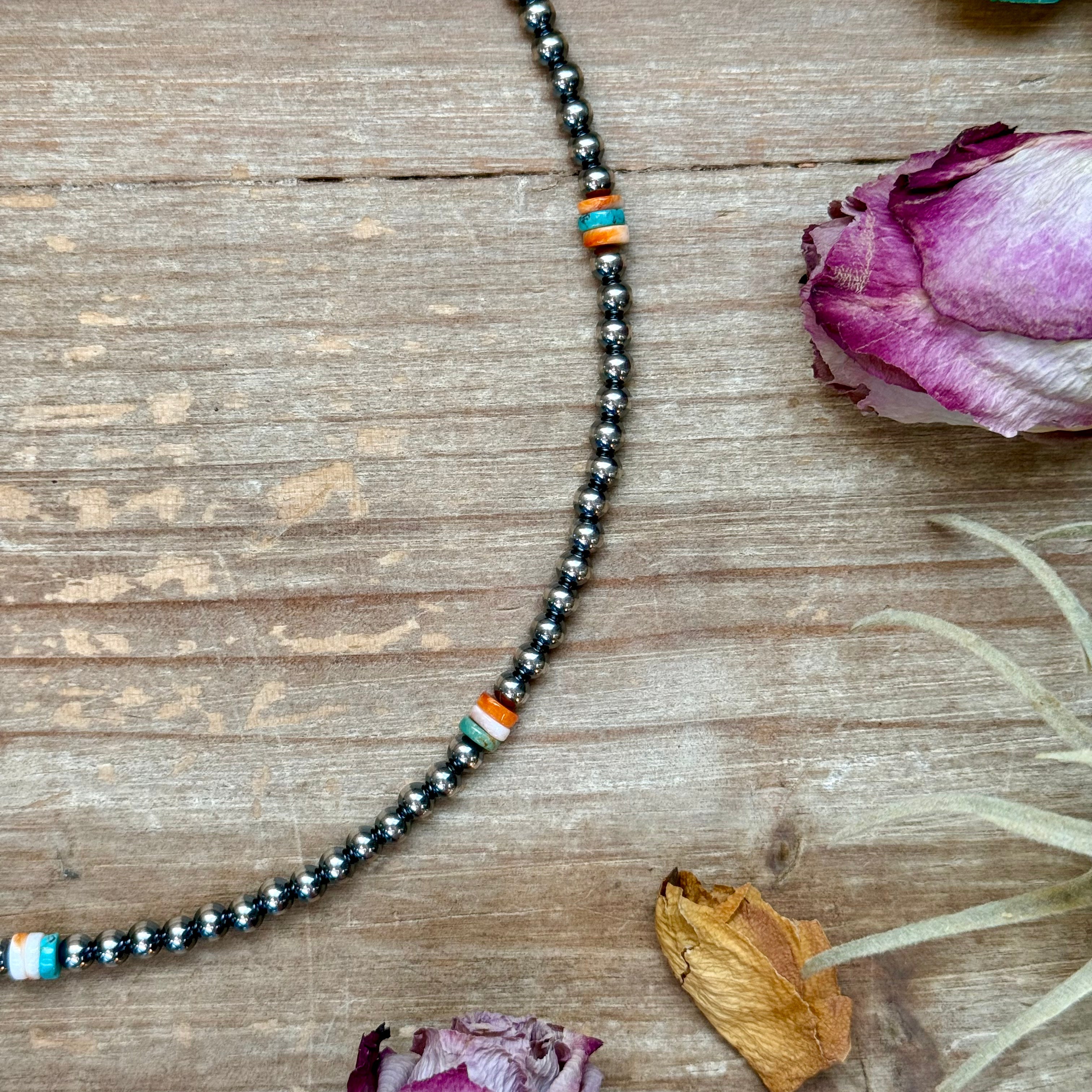 Mixed Turquoise & Spiny Oyster Heishi Necklace – 19” + Extender