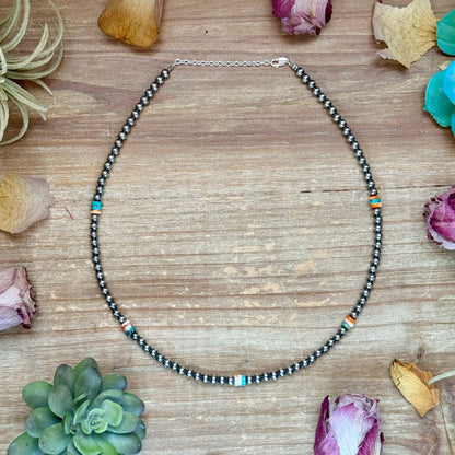 Mixed Turquoise & Spiny Oyster Heishi Necklace – 19”