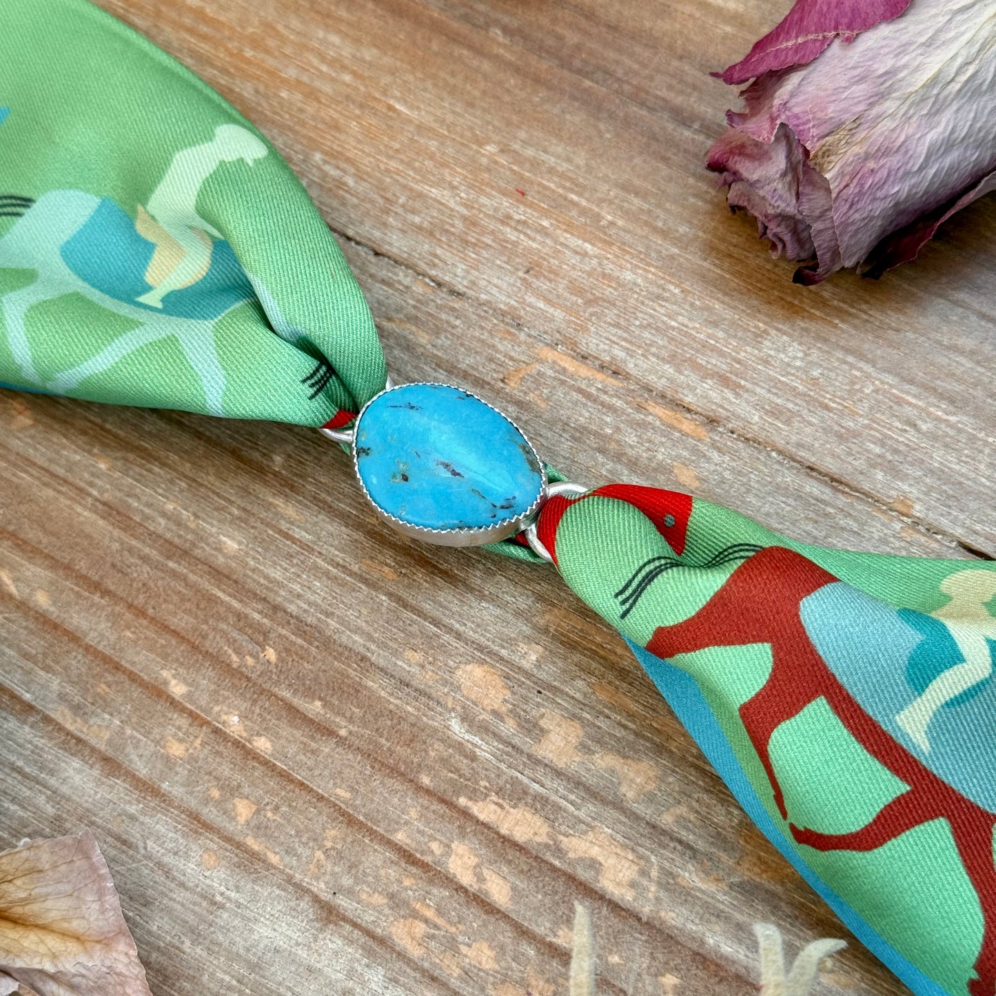 Twilly Scarf Accessory with Real Turquoise & Sterling – Made by The Bijoux FAB