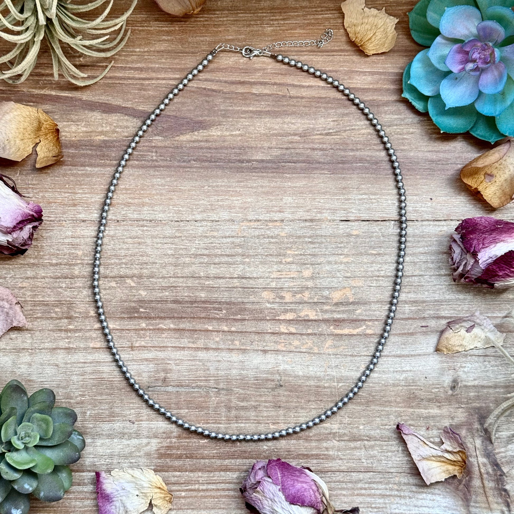 24 inch silver-plated 4 mm bead necklace with 2 inch extender, handmade by The Bijoux FAB
