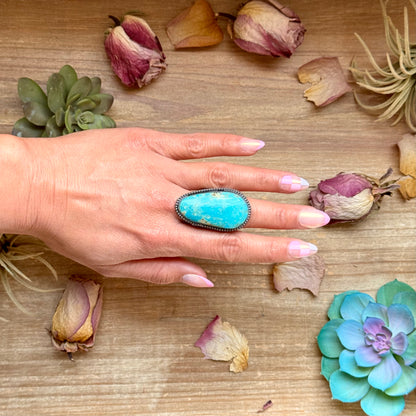 Adjustable sterling silver turquoise MJ ring handmade by The Bijoux FAB, USA made