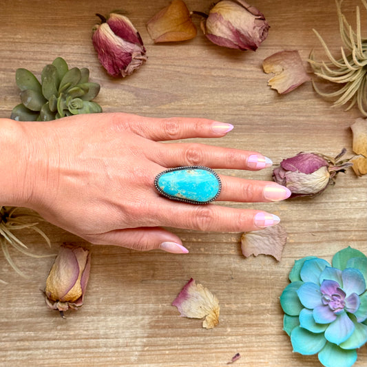 Adjustable sterling silver turquoise MJ ring handmade by The Bijoux FAB, USA made