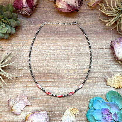 14.5 inch spiny oyster choker with sterling silver beads and extender, handmade by The Bijoux FAB
