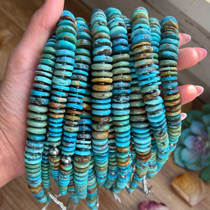 Tri-Color Graduated Turquoise Necklace with Sterling Silver Pearls & Hematite – 23”