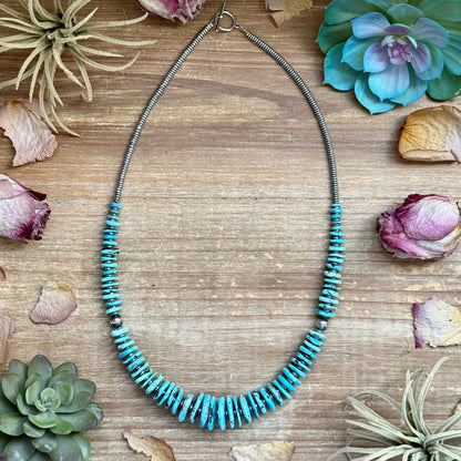 23 inch light blue turquoise graduated necklace with sterling silver pearls and hematite, handmade by The Bijoux FAB