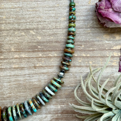 Green Turquoise Graduated Necklace with Sterling Silver Pearls & Hematite – 23”