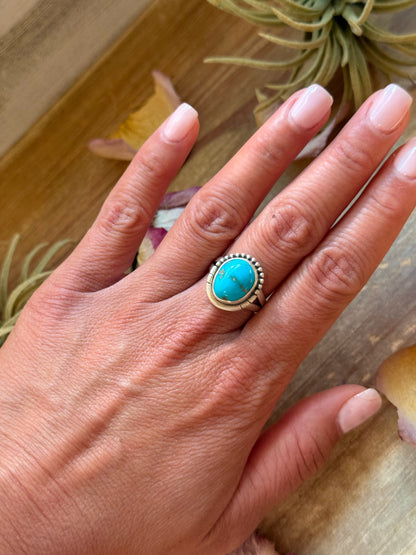 Size 8 sterling-silver ring with genuine Kingman turquoise, stamped Sterling, made in the USA