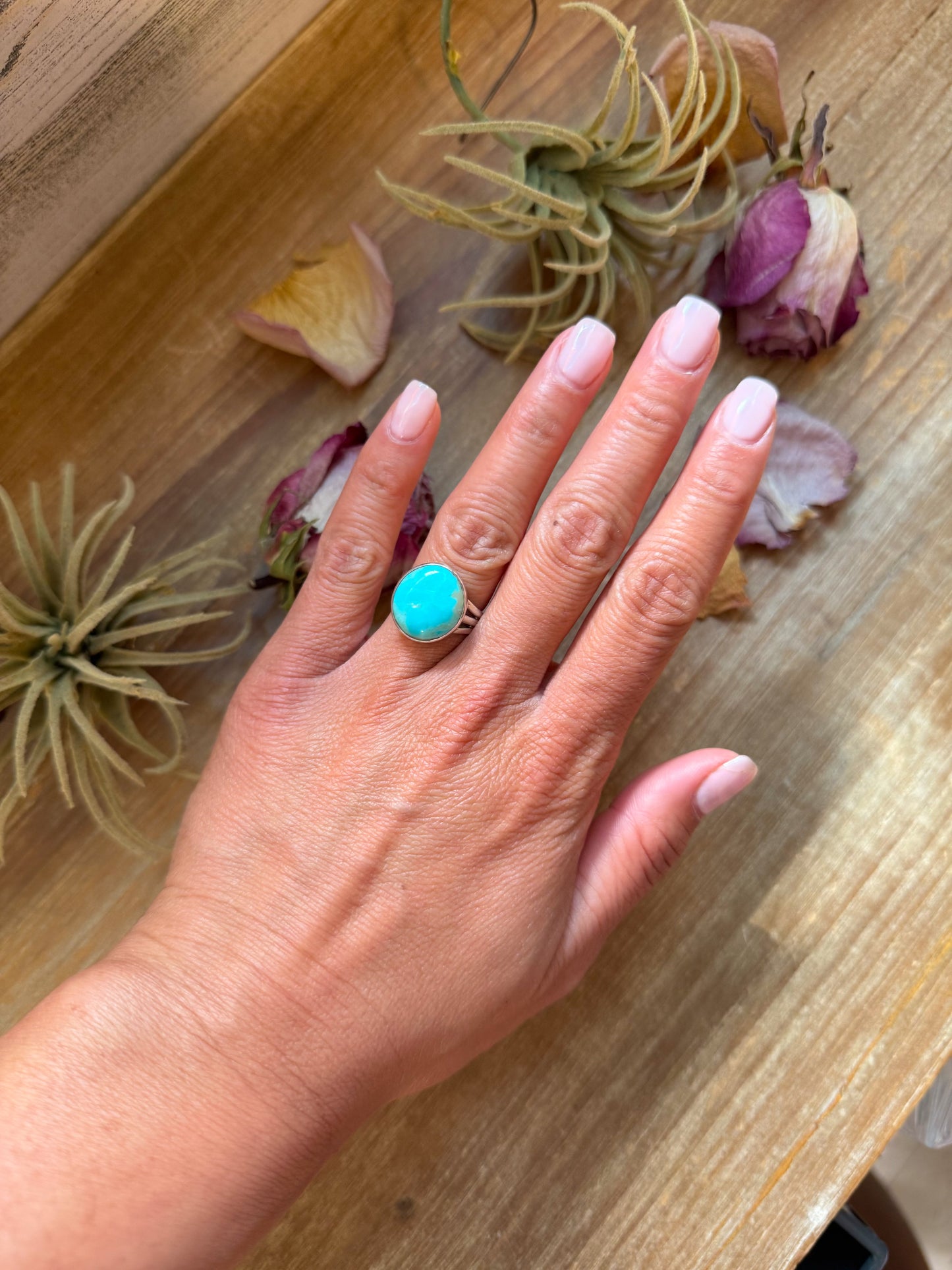 Size 7 sterling-silver ring with Kingman turquoise stone, stamped Sterling, made in the USA