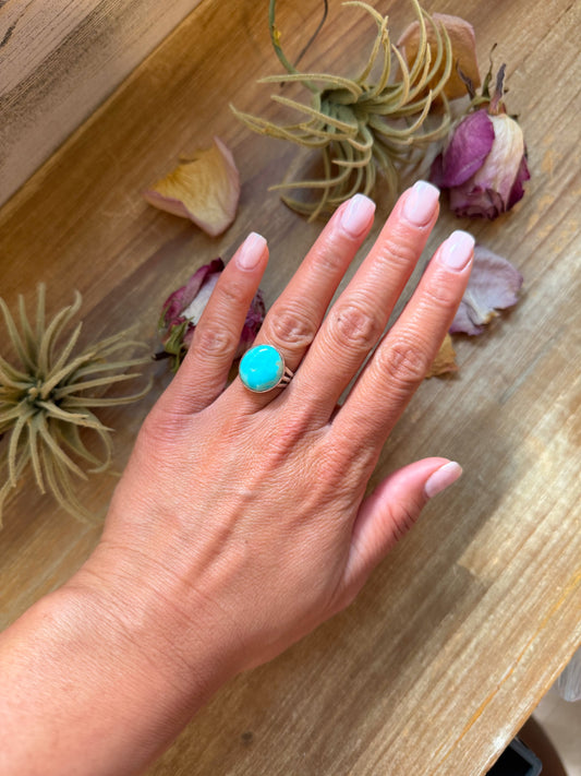 Size 7 sterling-silver ring with Kingman turquoise stone, stamped Sterling, made in the USA