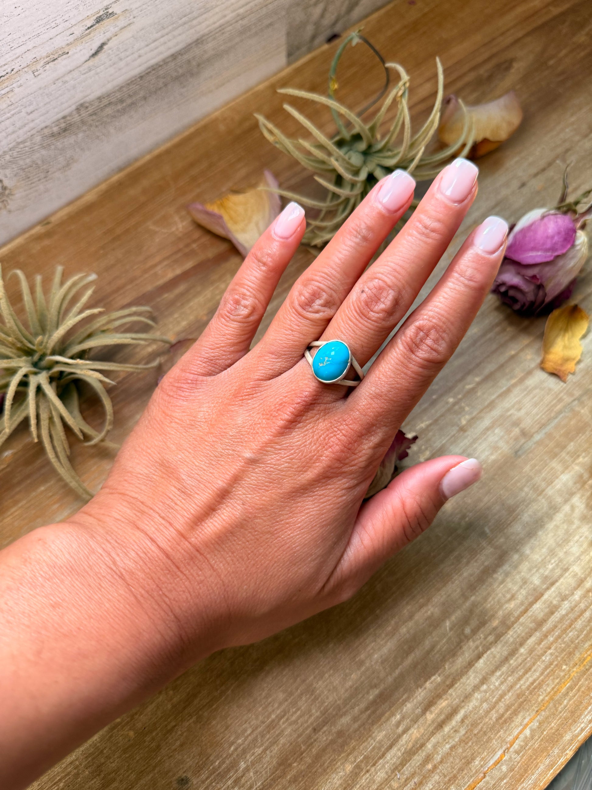 Size 10 sterling-silver ring with genuine Kingman turquoise, stamped Sterling, made in the USA