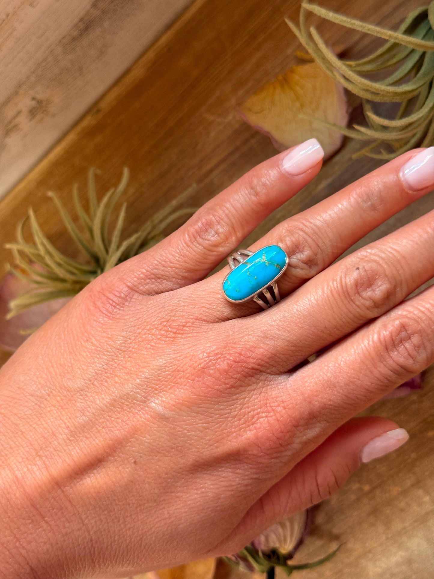 Size 7 sterling-silver ring with Kingman turquoise stone, stamped Sterling, made in the USA