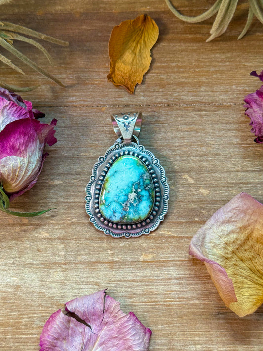 Sterling-silver pendant with Palomino turquoise, stamped Sterling, 8 mm bail, handmade in New Mexico USA