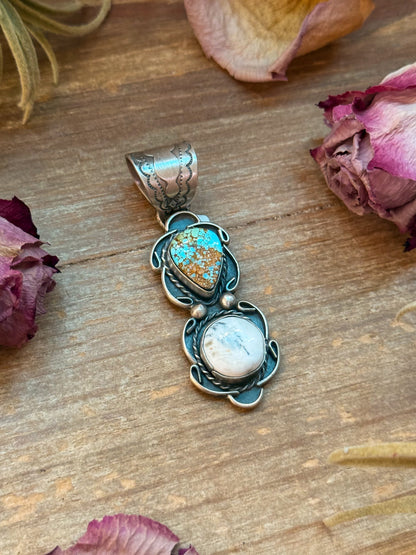 Golden Hills Turquoise & White Buffalo Sterling Silver Pendant