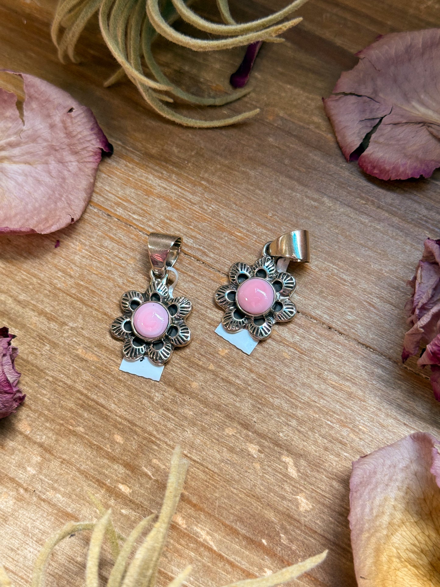 Pink Conch Shell Sterling Silver Flower Pendant