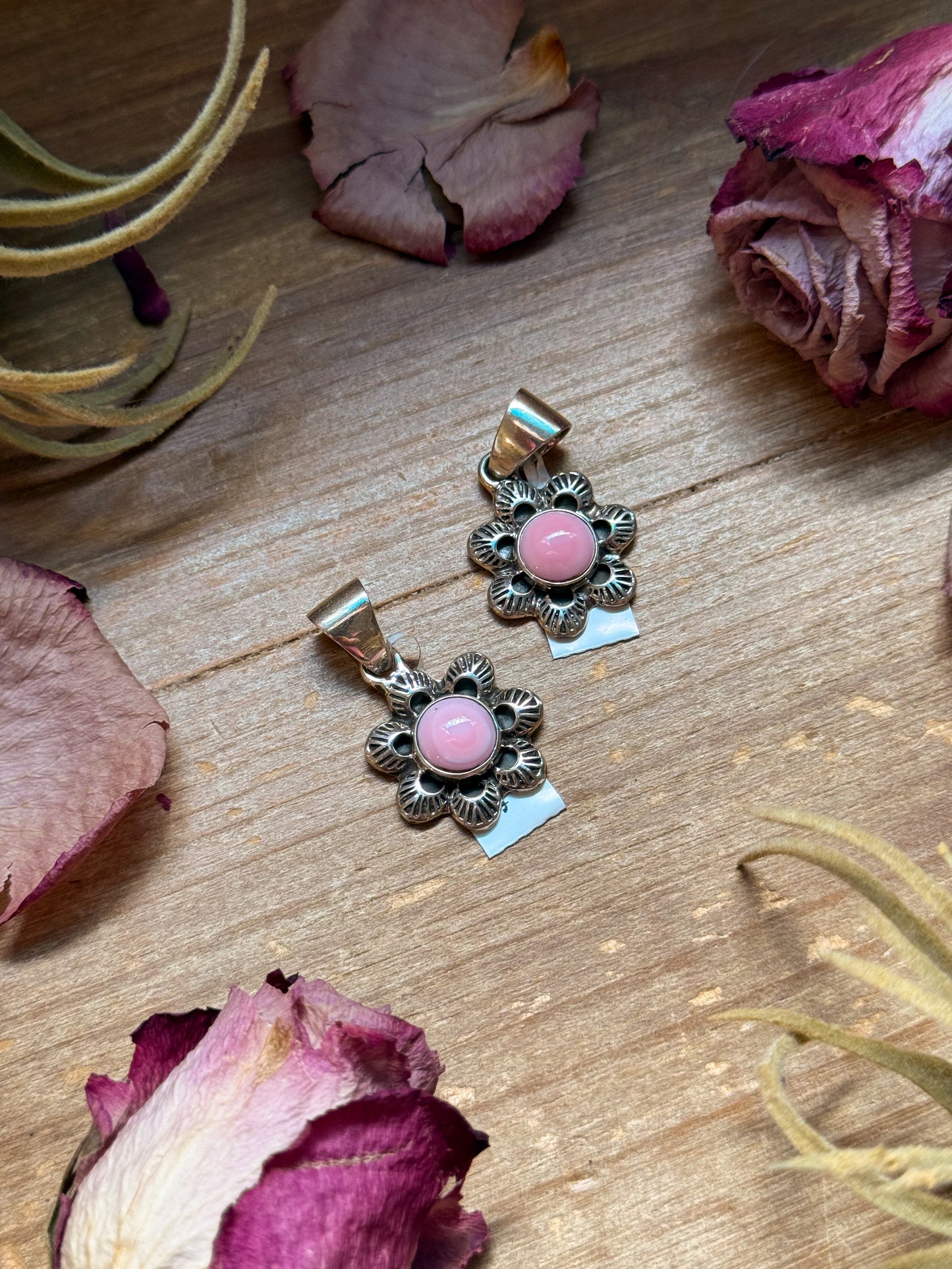 Pink Conch Shell Sterling Silver Flower Pendant