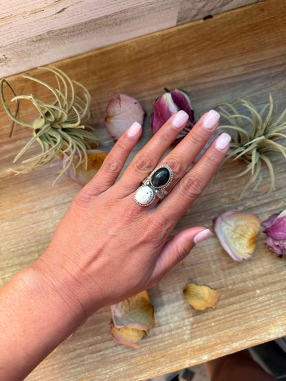 White Buffalo Sterling Silver Ring – Adjustable