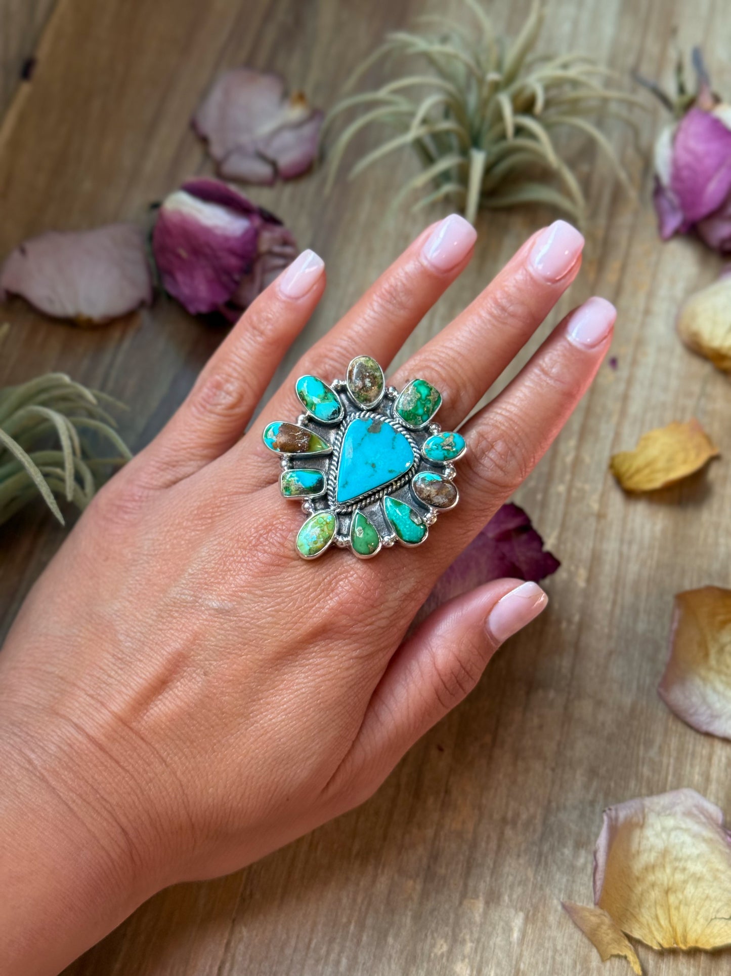 Sterling-silver pendant with Kingman turquoise, 2.5 inches long by 1 inch wide, 8 mm bail, stamped Sterling, handmade in the USA