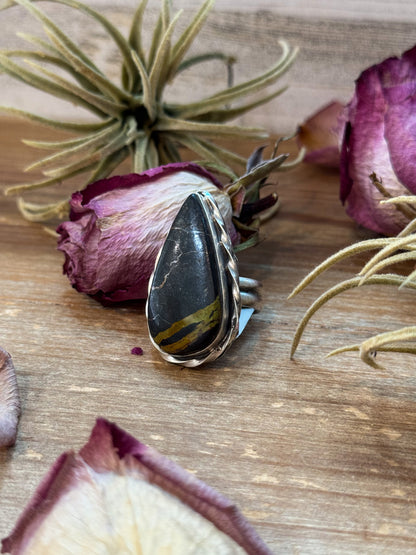 Black Jack Turquoise Sterling Silver Ring – Teardrop – Adjustable