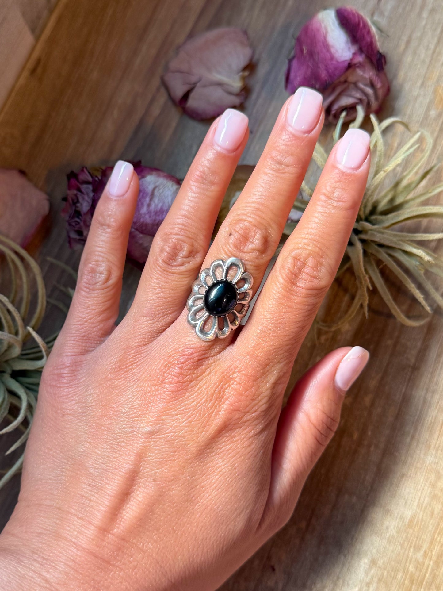 Black Onyx Sterling Silver Ring – Size 7