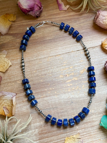 Sterling Silver Pearl & Lapis Necklace – 20”