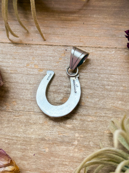 Sterling Silver Horseshoe Pendant with Pink Conch