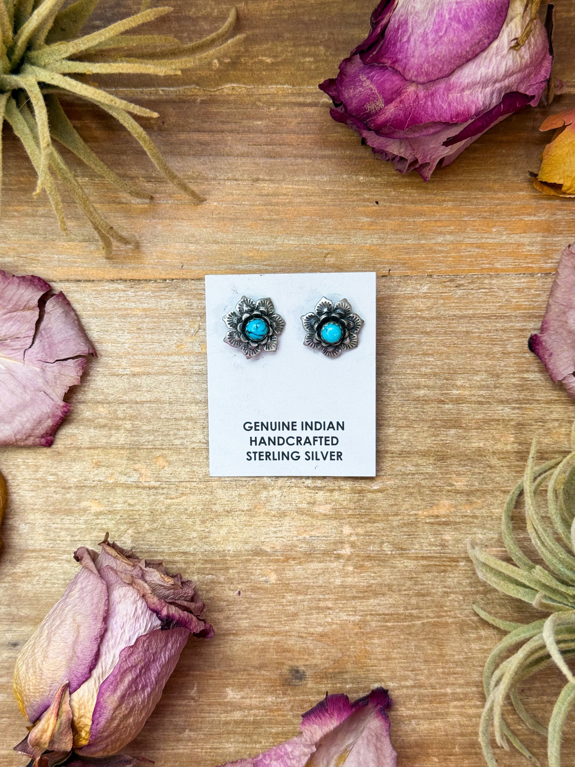 Sterling silver Kingman turquoise stud earrings, Native made, handmade in USA, each pair unique in color and shape
