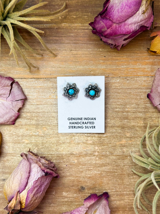Sterling silver Kingman turquoise stud earrings, Native made, handmade in USA, each pair unique in color and shape