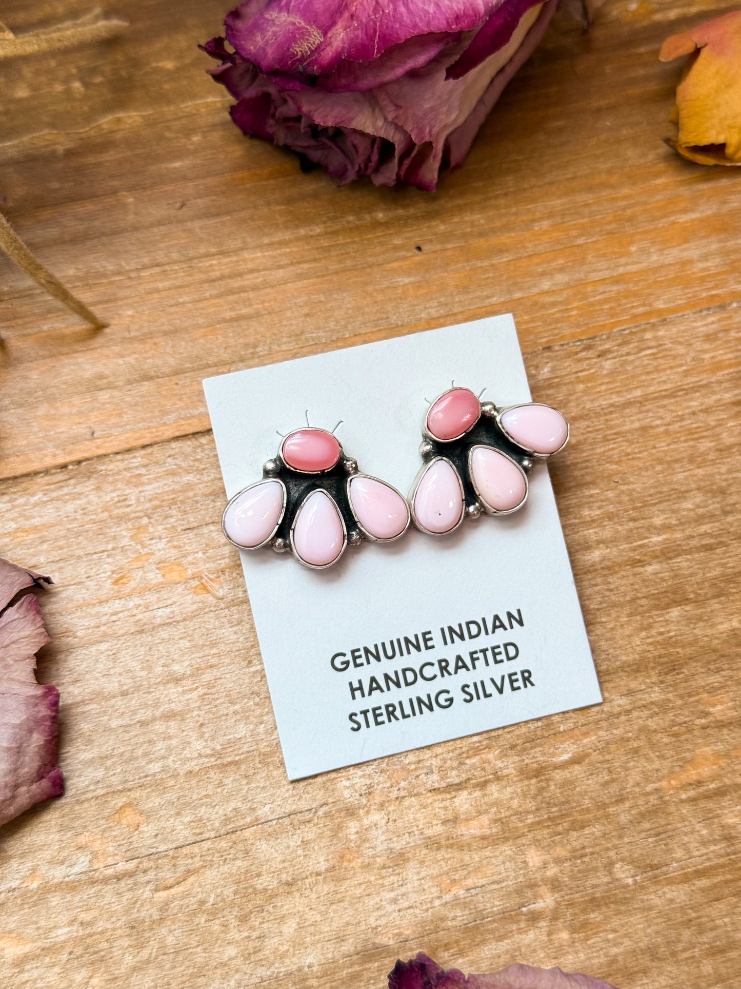 Sterling Silver Pink Conch Stud Earrings – Native Made by Marcella James