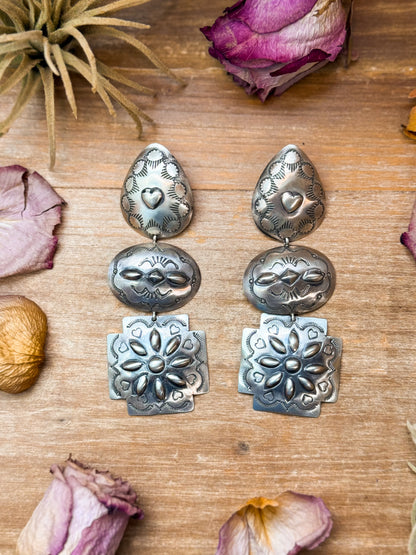 Sterling Silver Concho Dangle Earrings – Native Made by Rita Lee (Navajo Artist)