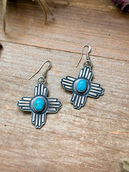 Sterling Silver Zia Dangle Earrings – Native Made by K. Billah