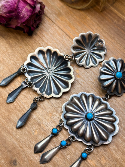 Sterling Silver Kingman Turquoise Dangle Earrings – Native Made by Cordelo Chee