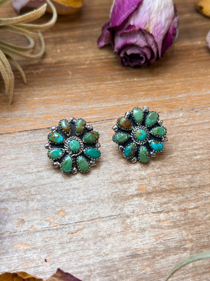 Sterling Silver Green Turquoise Stud Earrings – Native Made by Danny L. Wauneka