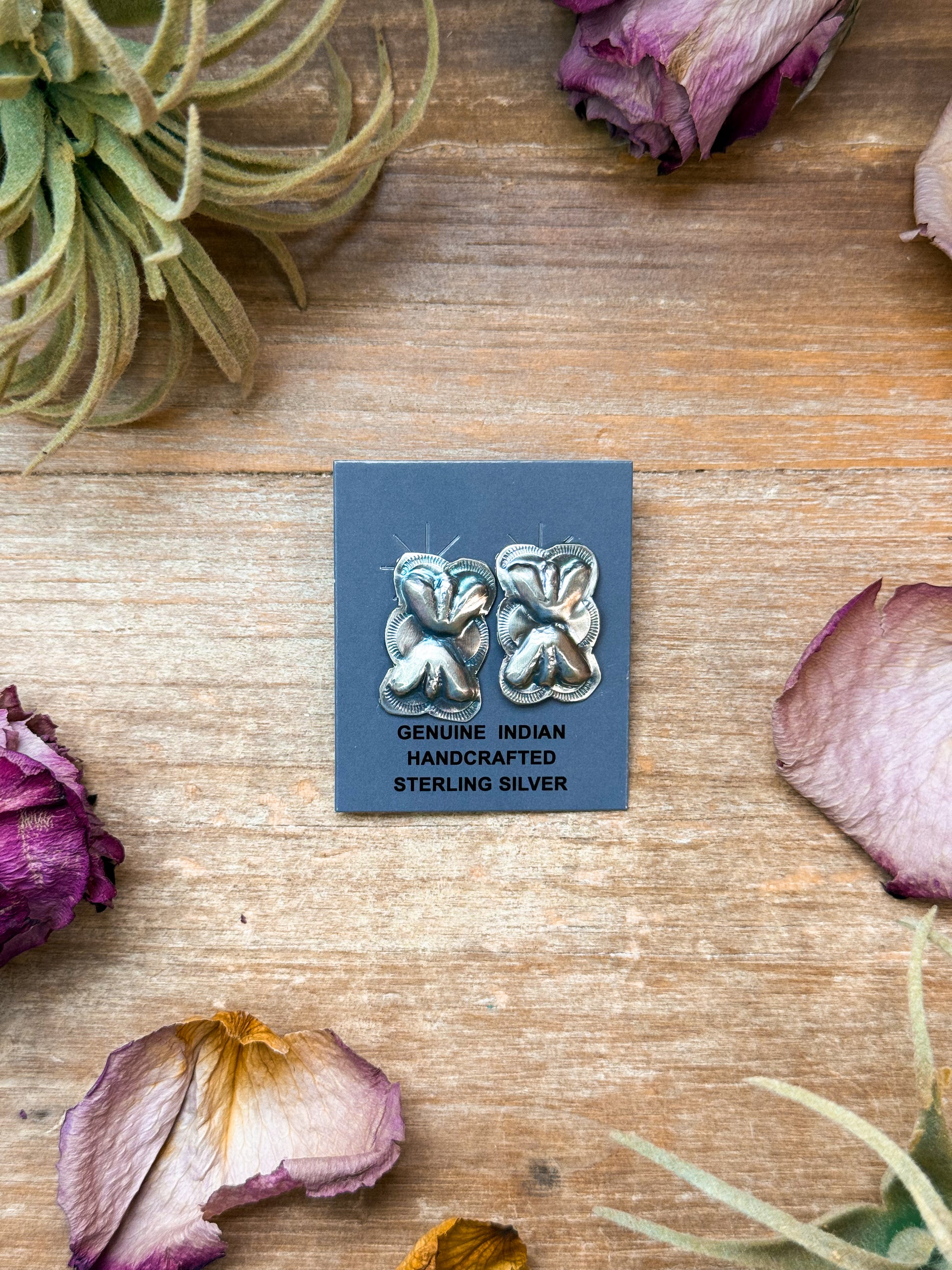 Sterling silver Native made stud earrings, post on top, handmade in USA, perfect gift