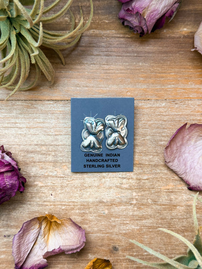 Sterling silver Native made stud earrings, post on top, handmade in USA, perfect gift