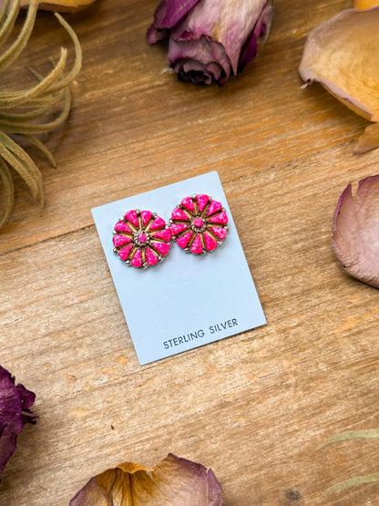 Sterling Silver Pink Opal Cluster Earrings