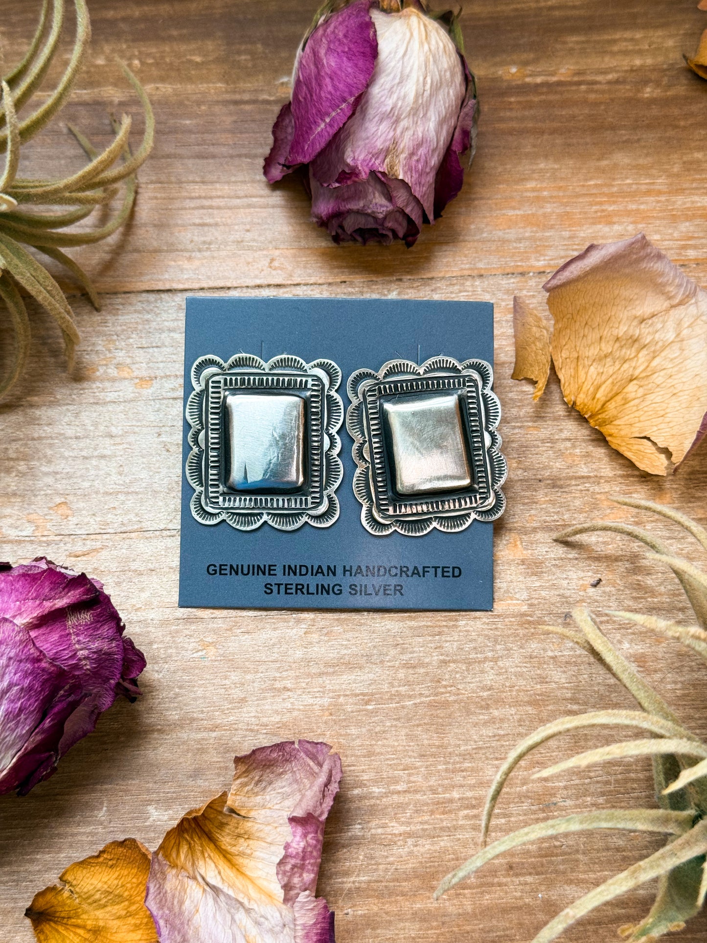 Sterling Silver Square Stud Earrings – Artist Leander Tahe – USA Made