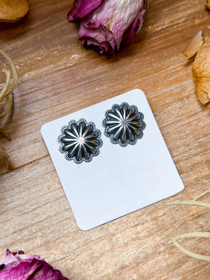 Medium Sterling Silver Concho Stud Earrings
