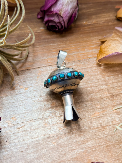 Sterling Silver Blossom Pendant with Kingman Turquoise – Native Made by M.S.