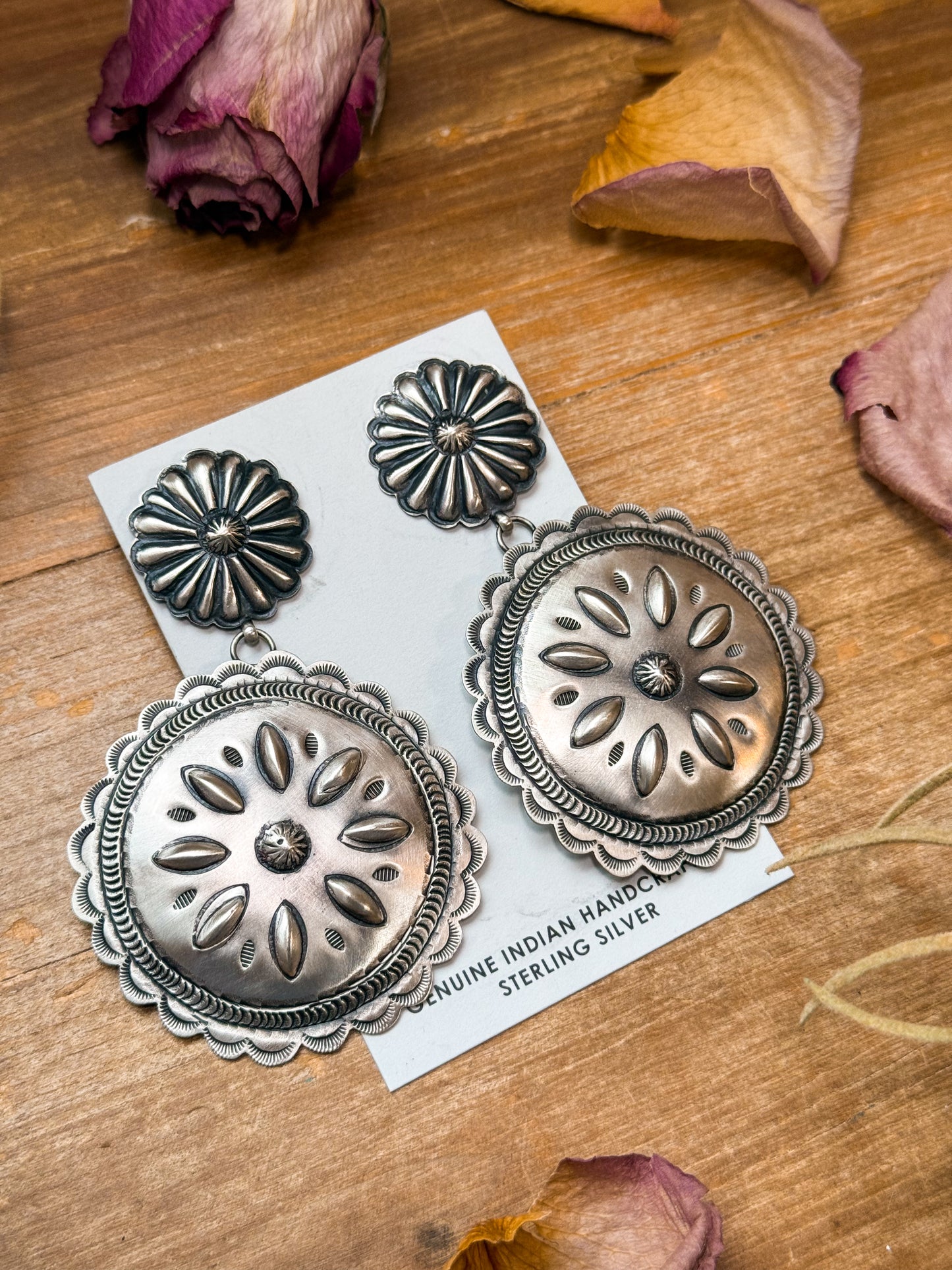 Sterling Silver Dangle Earrings – Native Made by Eugene Charles (Navajo Artist)