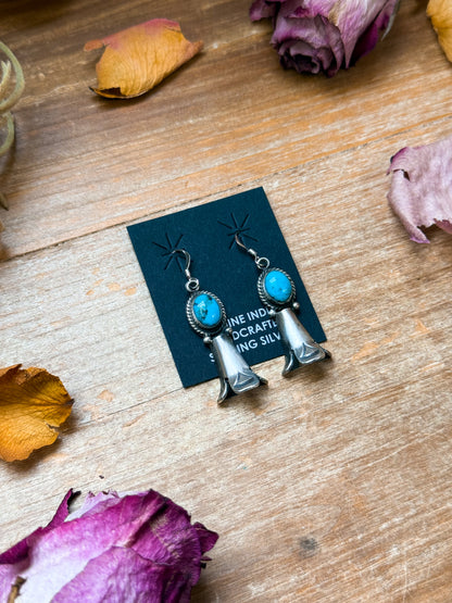 Sterling Silver Blossom Dangle Earrings with Kingman Turquoise