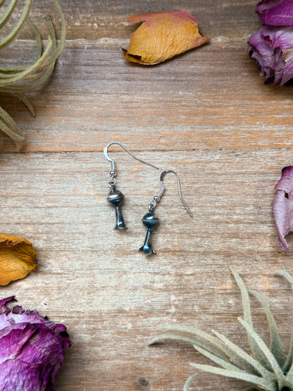 Sterling silver mini blossom dangle earrings, Native made, artist unknown, lightweight everyday pair, handmade in USA