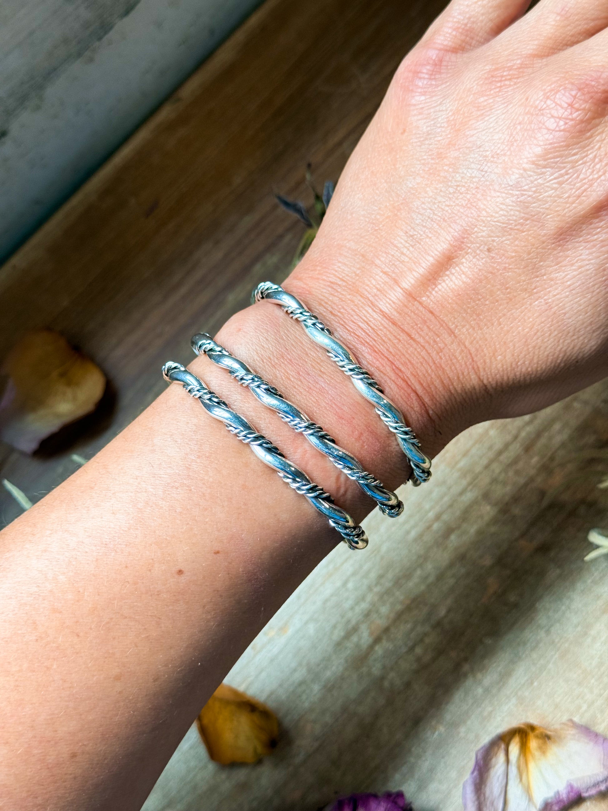 Sterling silver thick stacker cuff bracelet, handmade in USA, stamped Sterling, slight give for comfort