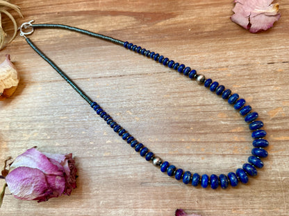 Lapis Rondelle & Hematite Necklace – 21"