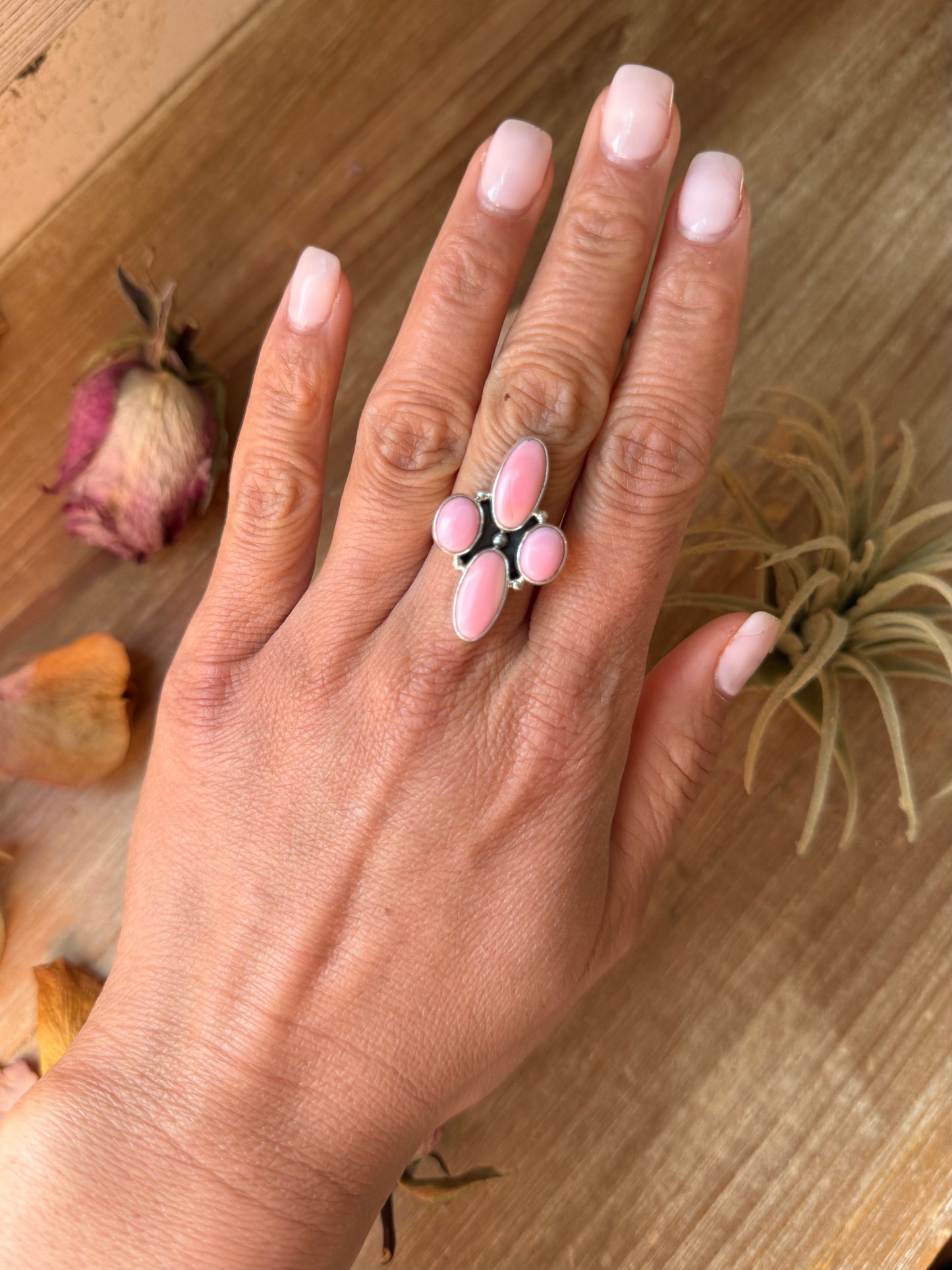 Pink Conch Shell Sterling Silver Ring – Size 7 or 8