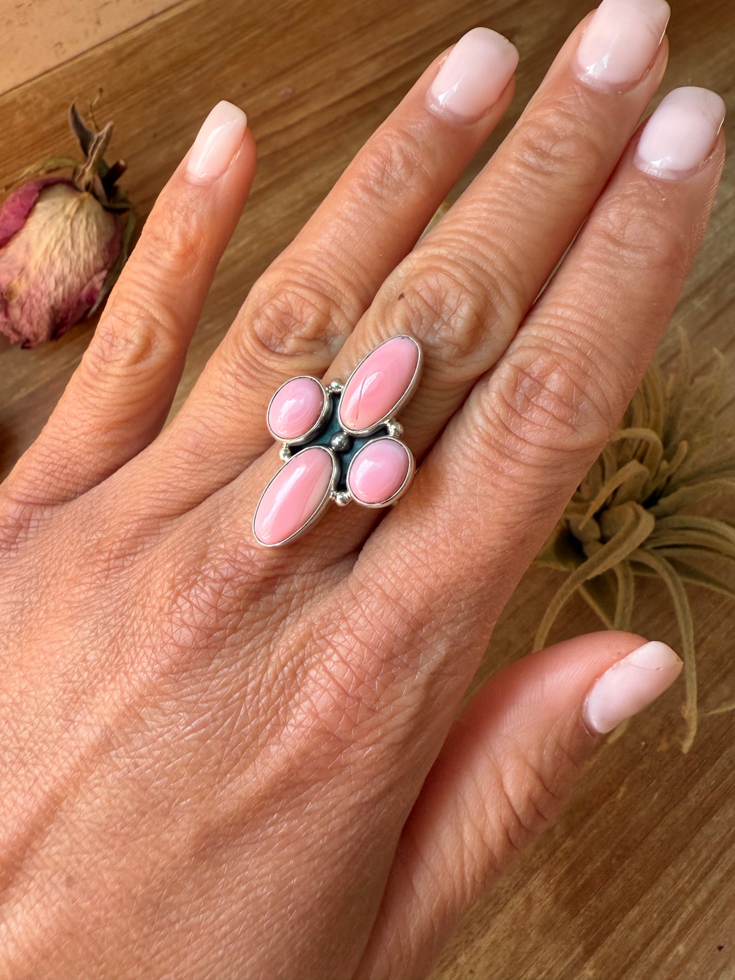 Pink Conch Shell Sterling Silver Ring – Size 7 or 8