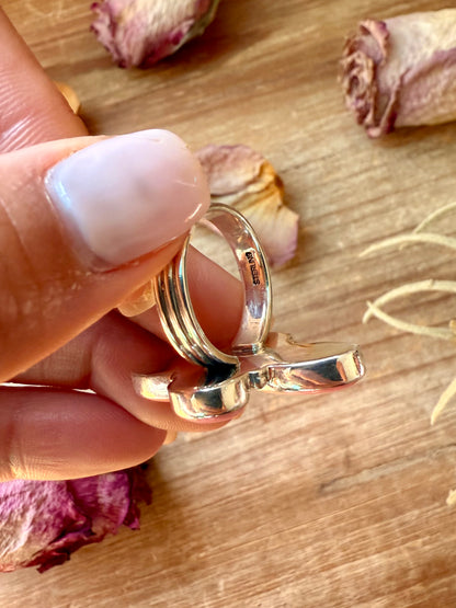 Pink Conch Shell Sterling Silver Ring – Size 7 or 8